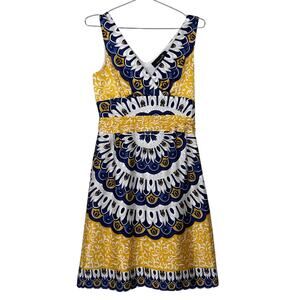 Isabel Marant Silk Mandala Dress Blue Yellow Size 4 Knee Length Eclectic Boho